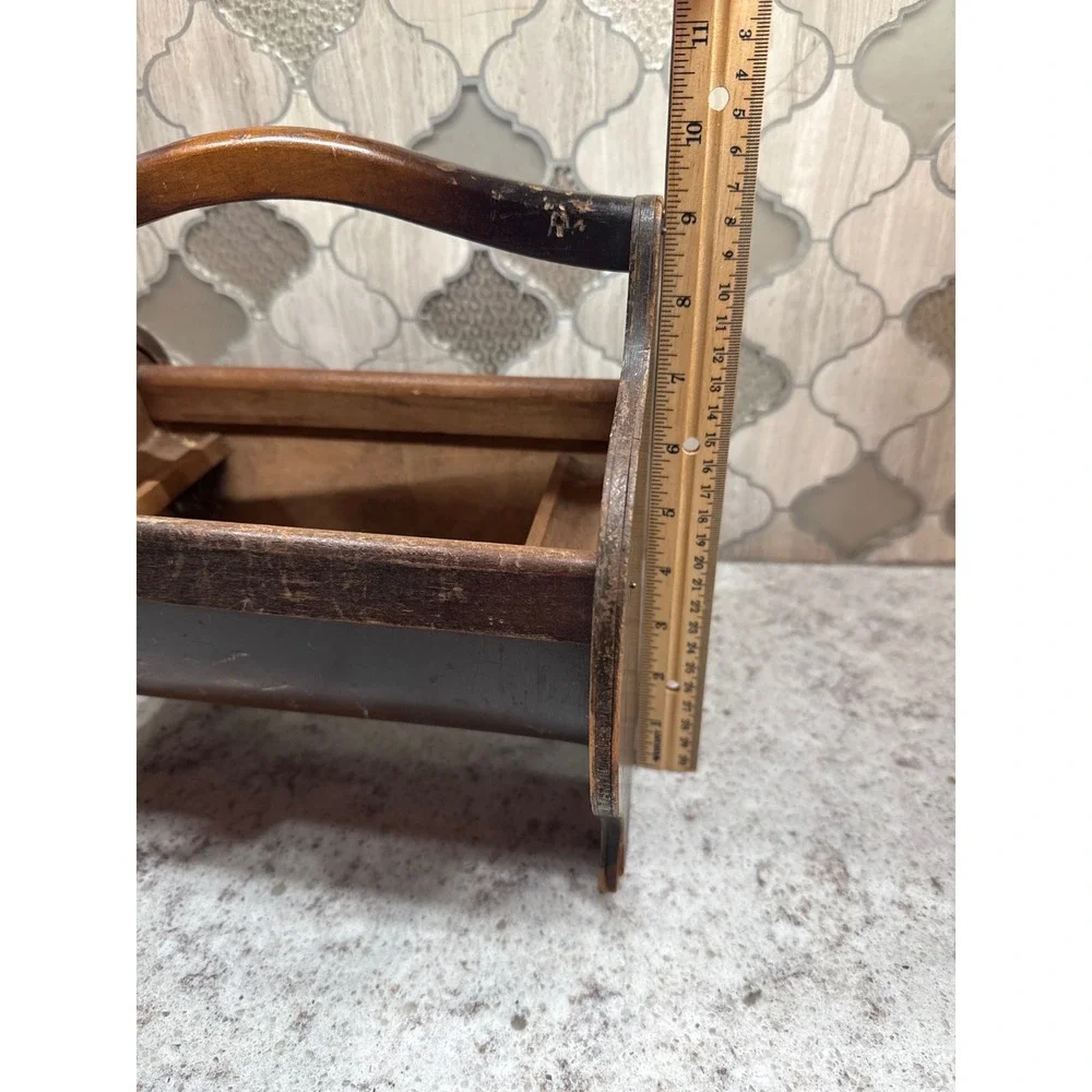 Vintage Wooden Sewing Caddy Rustic Primitive Tool Carrier Handle Farmhouse Brown